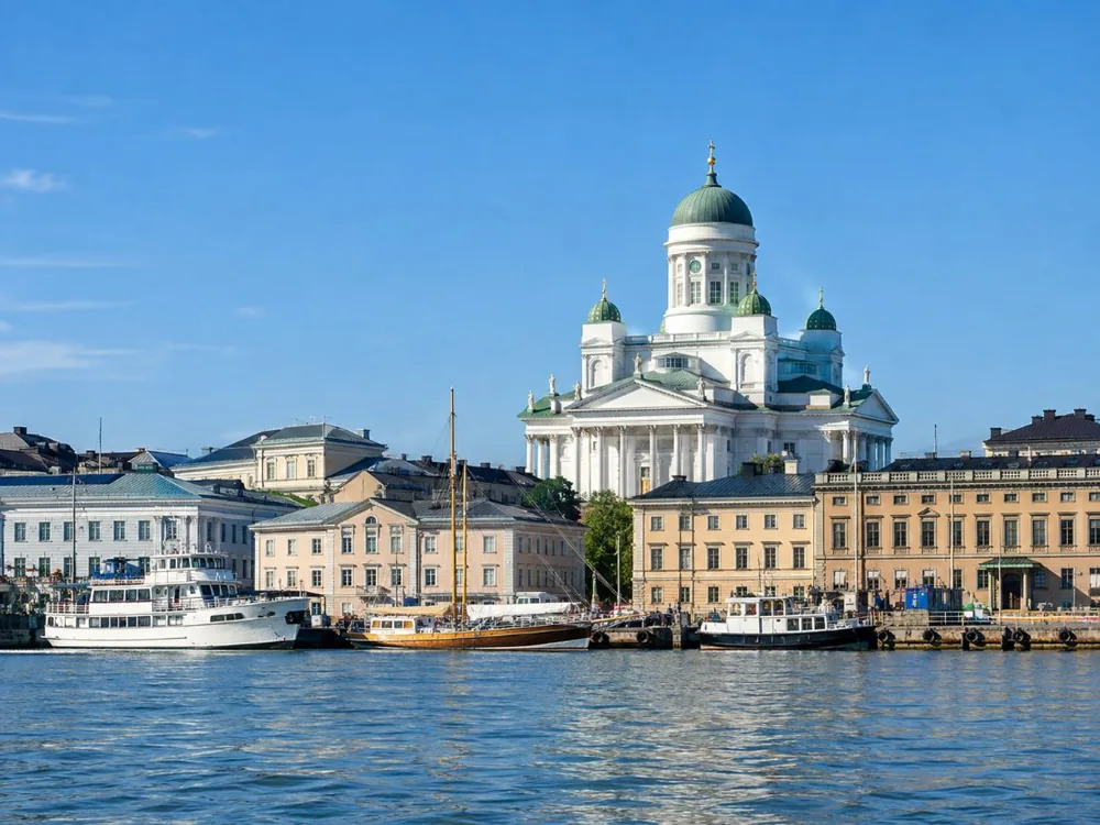 Helsinki Cathedral above Senate Square seen from the South Harbour