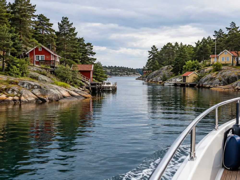 A narrow channel between rocky islands in the Helsinki archipelago