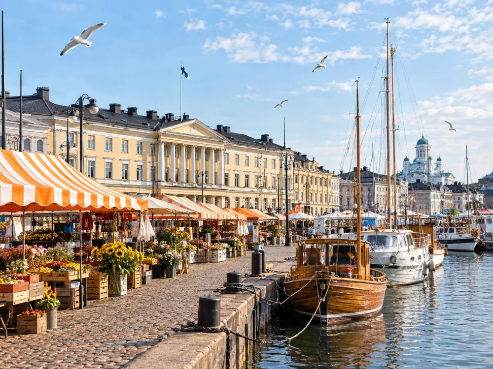The quay at Market Square in Helsinki with the sightseeing boats tied up